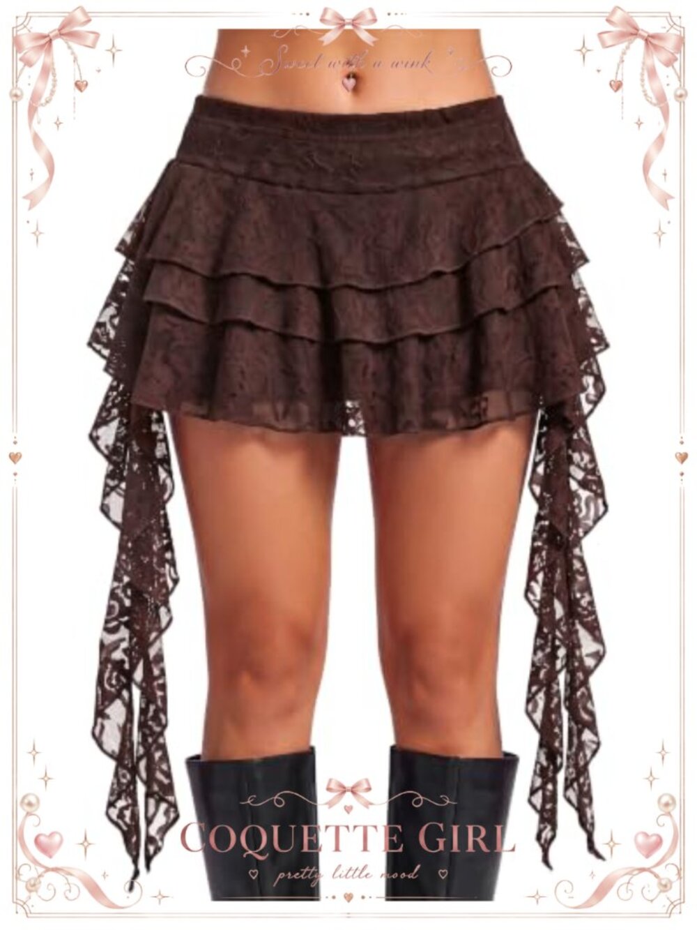 Women Lace Mini Skirt Ruffle Asymmetrical Layered Flowy Pleated with Shorts